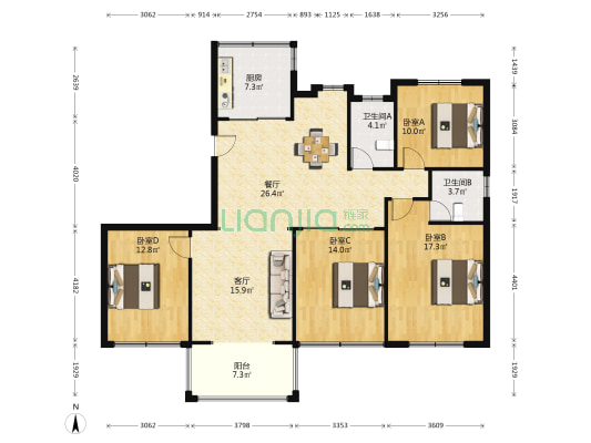 名都豪庭 4室2厅2卫 141平方