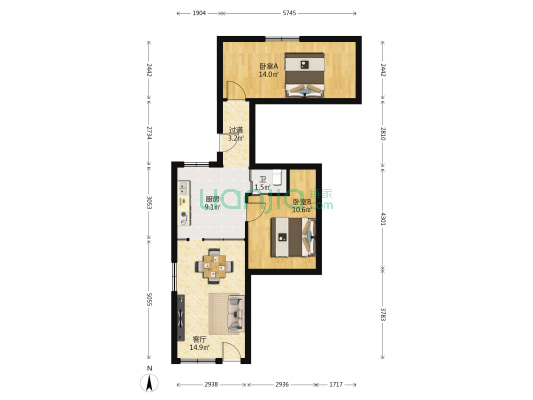 西兴街 2室1厅1卫 63平方
