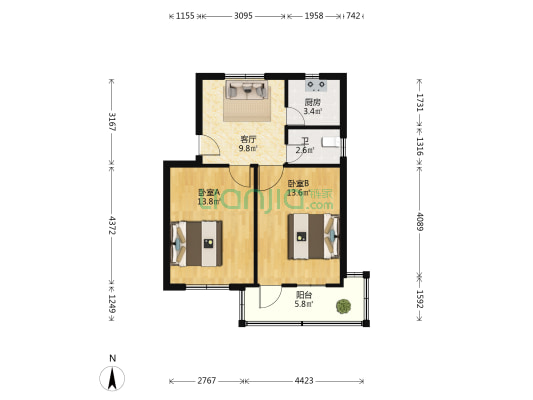秀州路441号 2室1厅1卫 62平方