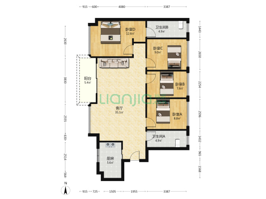 融湖盛景花园 4室1厅2卫 111平方