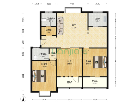 永康小区 3室1厅2卫 128平方