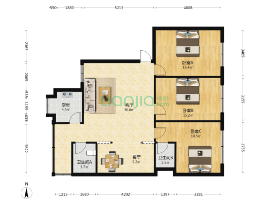 中行宿舍区大院 3室2厅2卫 127平方
