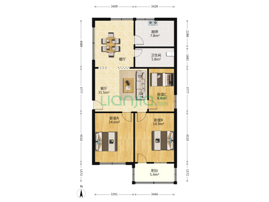 国土局宿舍区 3室1厅1卫 106平方