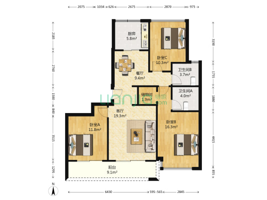 融创华奥时代奥城 3室2厅2卫 106平方