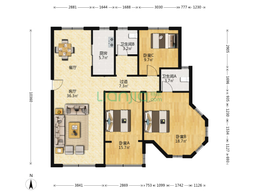 华皓汉峪小区二区 3室1厅2卫 141平方