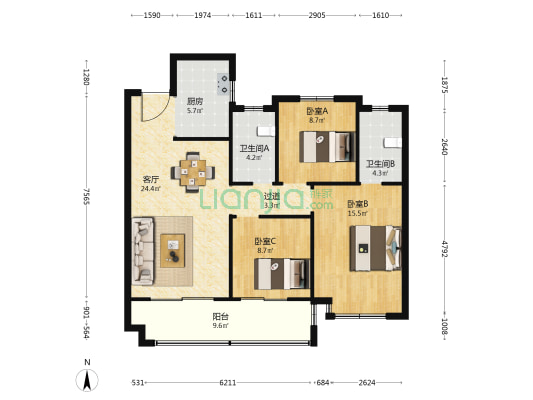 绿地香港·新天地 3室1厅2卫 115平方