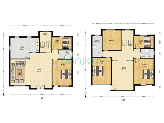 梅花二园 5室1厅3卫 227平方