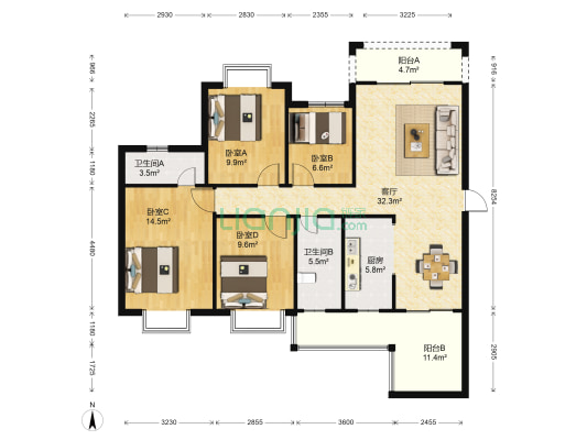 泰和苑 4室1厅2卫 113平方