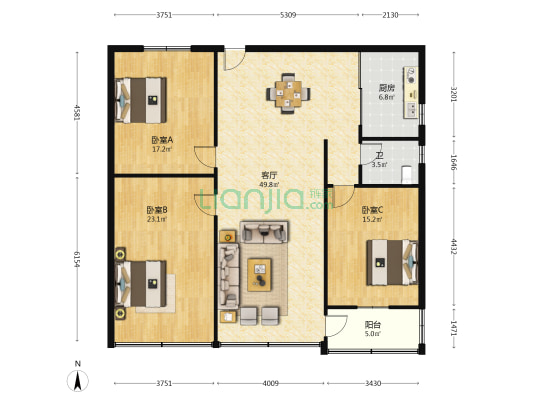 民德路44号 3室1厅1卫 137平方
