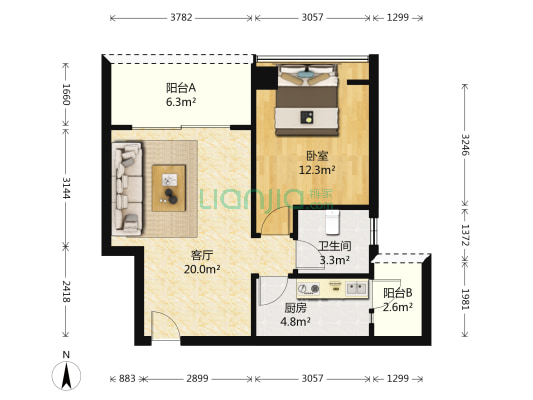鸥鹏K城 1室1厅1卫 63平方