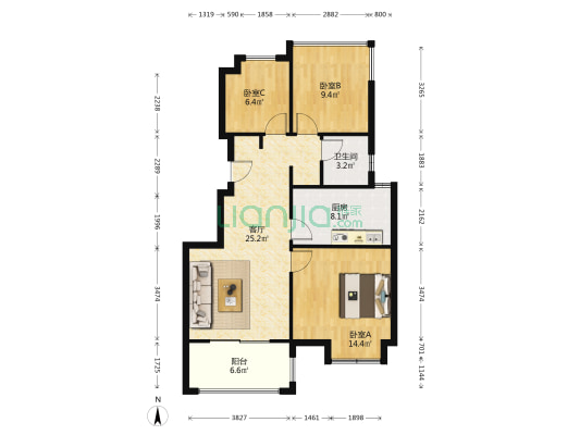 时代领峯峯澜 3室1厅1卫 94平方