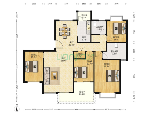 中天碧云 4室2厅2卫 166平方