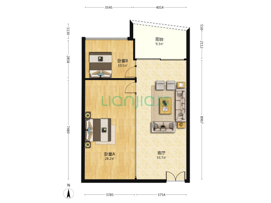 世贸广场 2室1厅0卫 104平方