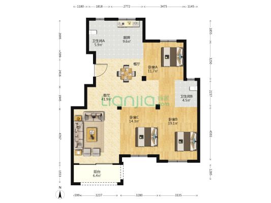 南池东区 3室1厅2卫 275平方