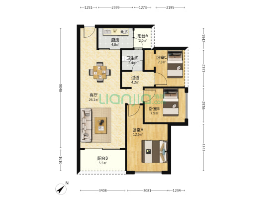 骏宏花园 3室1厅1卫 86平方