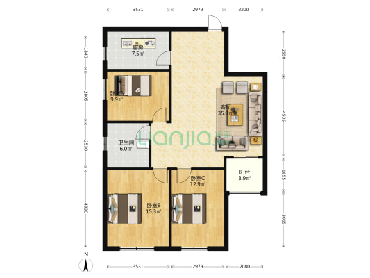 皇都华庭 3室1厅1卫 108平方