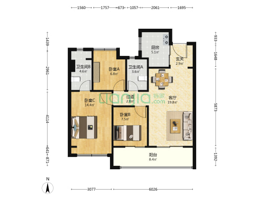 愉樾天成 3室1厅2卫 99平方