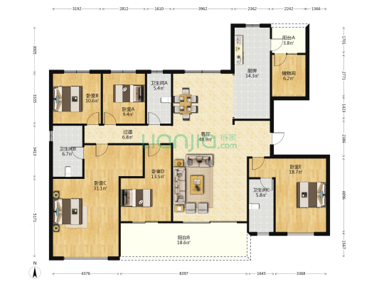 新郑碧桂园天宸苑 5室1厅3卫 227平方