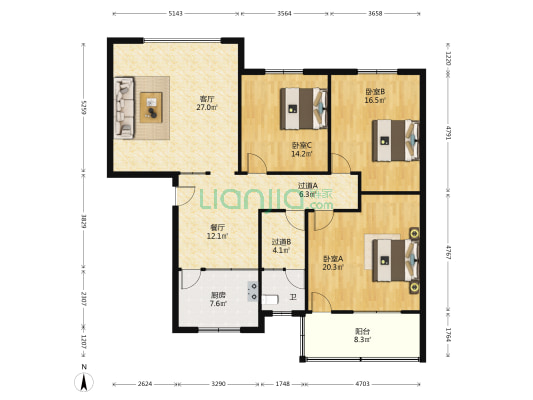 岷山路二段2号 3室2厅1卫 146平方