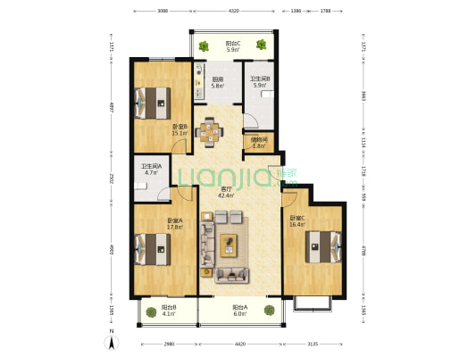 西城公馆 3室1厅2卫 177平方