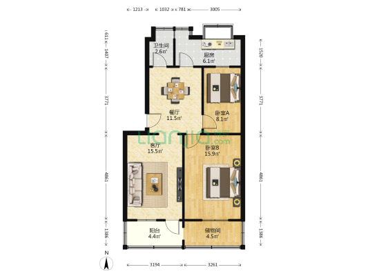 共青团西路南六巷 2室2厅1卫 75平方