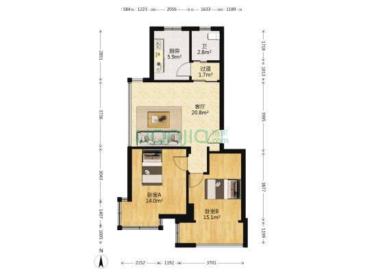 永红家园 2室1厅1卫 70平方