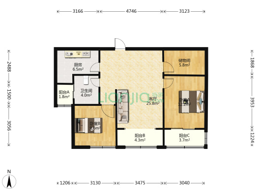 圣泰嘉苑 2室1厅1卫 98平方