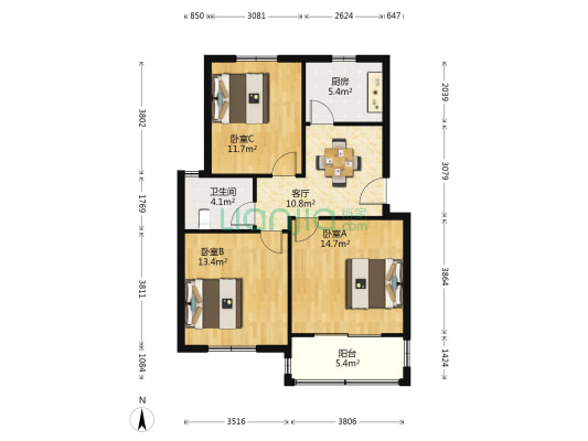 德川新苑 3室1厅1卫 84平方