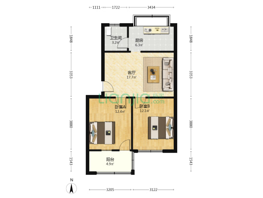 银河生活三区 2室1厅1卫 70平方