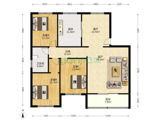 唐坊楼 3室2厅1卫 151平方