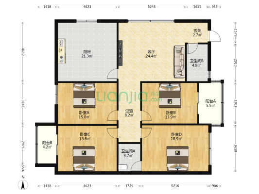 信江西路24号 4室1厅2卫 168平方