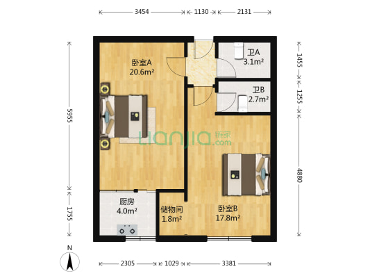 贝村路 2室0厅2卫 65平方