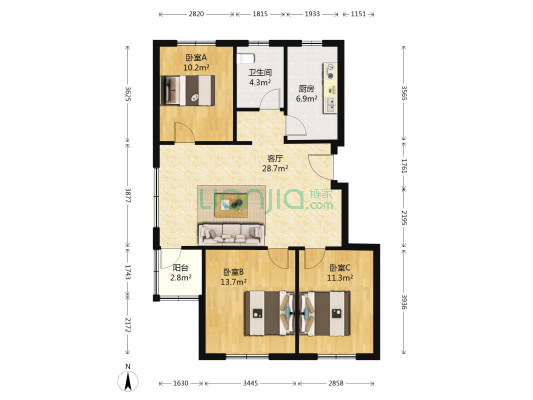紫东河二期 3室1厅1卫 102平方