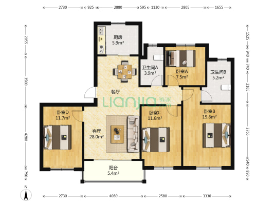 碧桂园大学印象峰景苑 4室1厅2卫 125平方