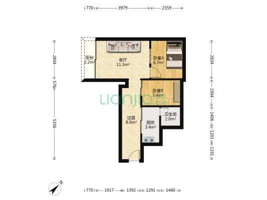市政东苑 2室1厅1卫 47平方