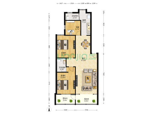 广麦路 3室1厅2卫 117平方