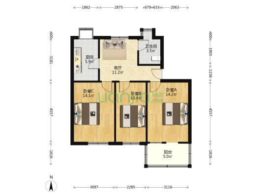 农机大院 3室1厅1卫 81平方