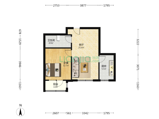 林锦花园东区 1室1厅1卫 67平方