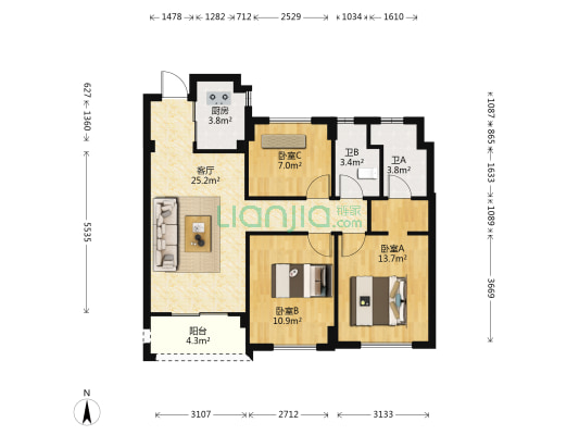 德信碧桂园观澜苑 3室1厅2卫 89平方