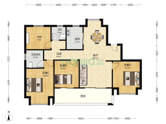 江南云锦 4室1厅2卫 143平方