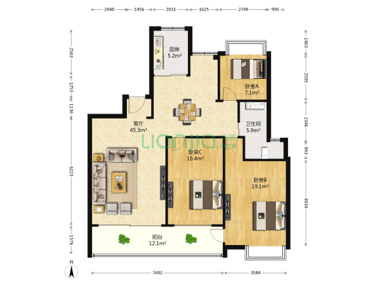 丰源嘉会 3室1厅1卫 133平方