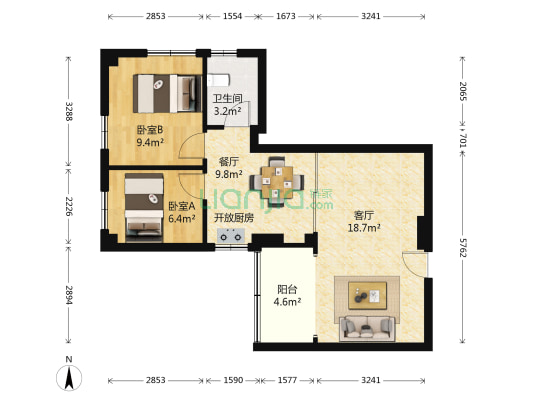 鸿辉阁 2室2厅1卫 76平方