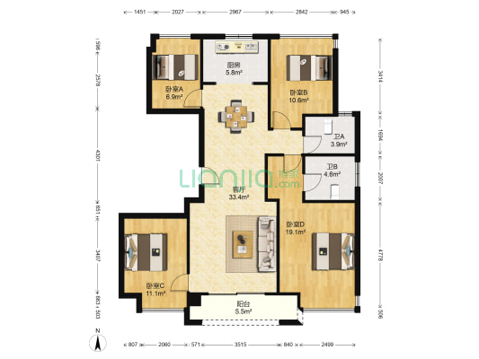 宝龙国际花园二期 4室1厅2卫 131平方
