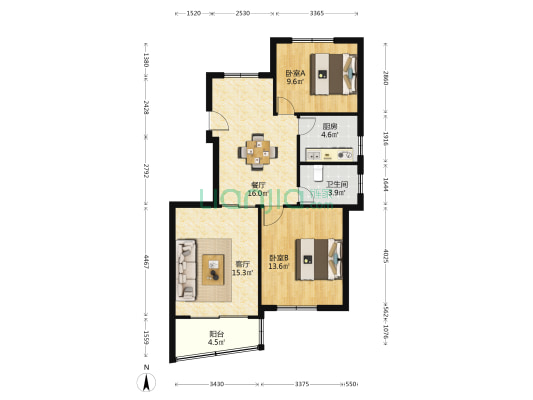 富岩路9号 2室2厅1卫 82平方