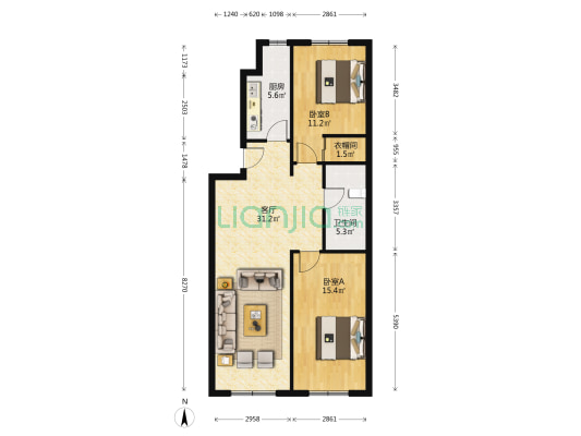 东安开运福里 2室1厅1卫 90平方