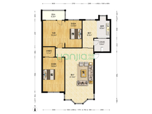 解放路179号 3室2厅1卫 119平方