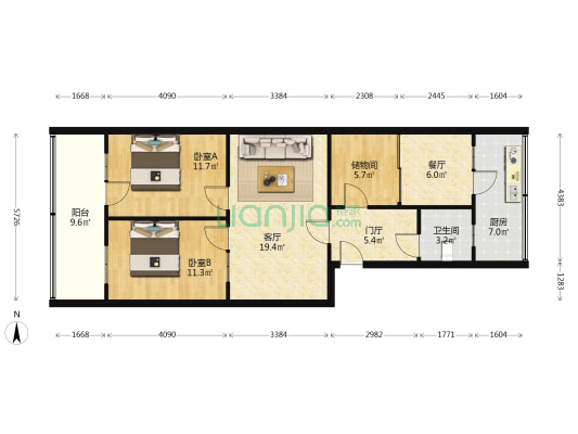 新开路 2室2厅1卫 87平方