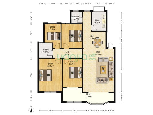 红盾新村 4室2厅2卫 158平方