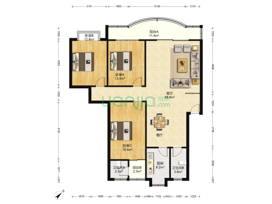 裕欣公寓 3室1厅2卫 147平方