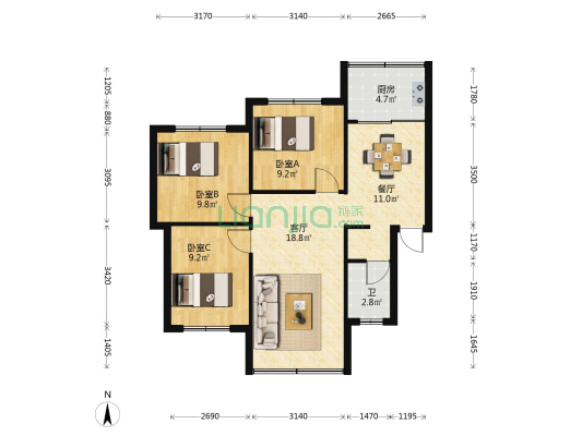 霞晖路12号 3室2厅1卫 72平方